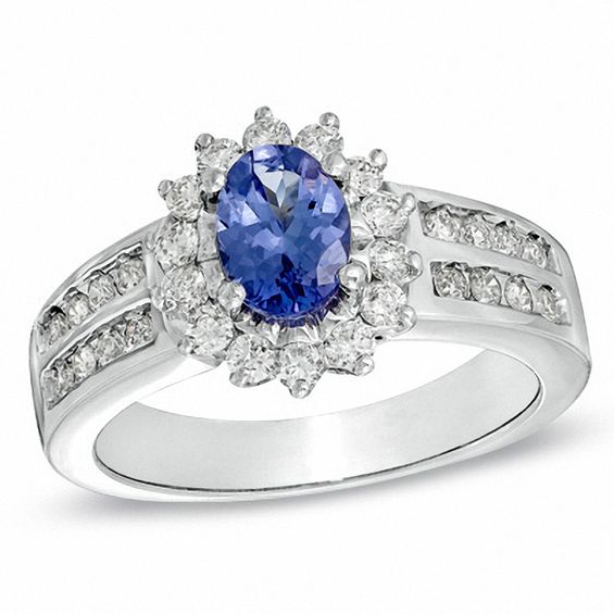 Oval Tanzanite and 1/2 CT. T.W. Diamond Ring in 14K White Gold Oval