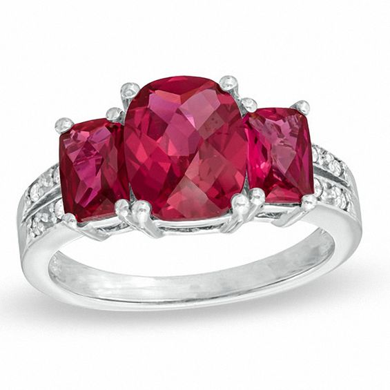CushionCut LabCreated Ruby and Diamond Accent Ring in 10K White Gold
