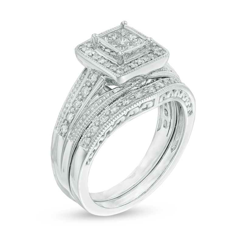 3/8 CT. T.W. Princess-Cut Composite Diamond Frame Bridal Set in 10K White Gold