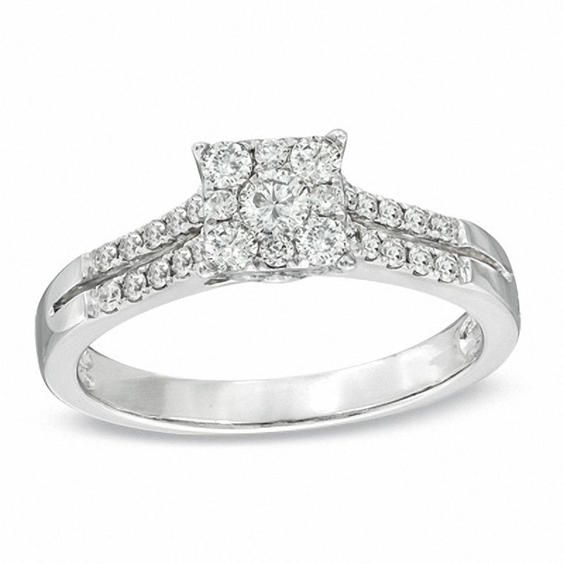 1/2 CT. T.W. Diamond Square Cluster Engagement Ring in 14K White Gold