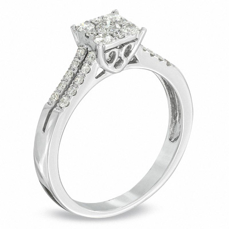 1/2 CT. T.W. Diamond Square Cluster Engagement Ring in 14K White Gold