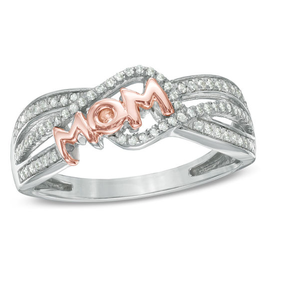 1/5 CT. T.W. Diamond "MOM" Ring in Sterling Silver and 10K Rose Gold