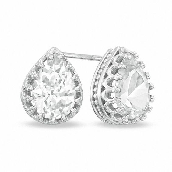 Pear Shaped Lab Created White Shire Crown Earrings In Sterling Pear Shaped Lab Created White Shire Crown Earrings In Sterling Silver