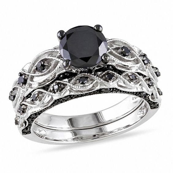 3 Ct Round-Cut Black Diamond Bridal Engagement Ring 14k Black Gold Finish 