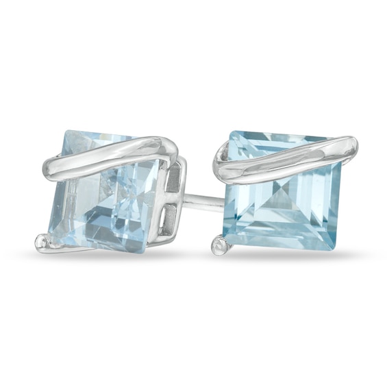 March Simulated BirthStone 2.00 Carat Total Weight Sterling Silver Simulated Aquamarine Colored Round Cz Stud Earrings 