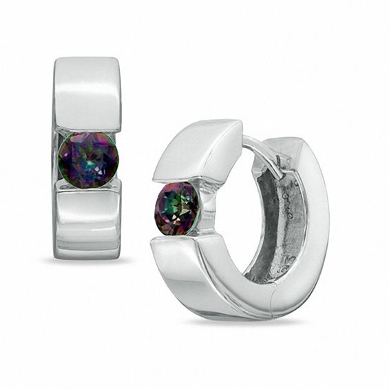 rainbow quartz huggie hoop earrings in sterling silver
