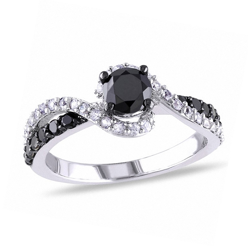3/4 CT. T.W. Black Diamond and Lab-Created White Sapphire Swirl Ring in Sterling Silver