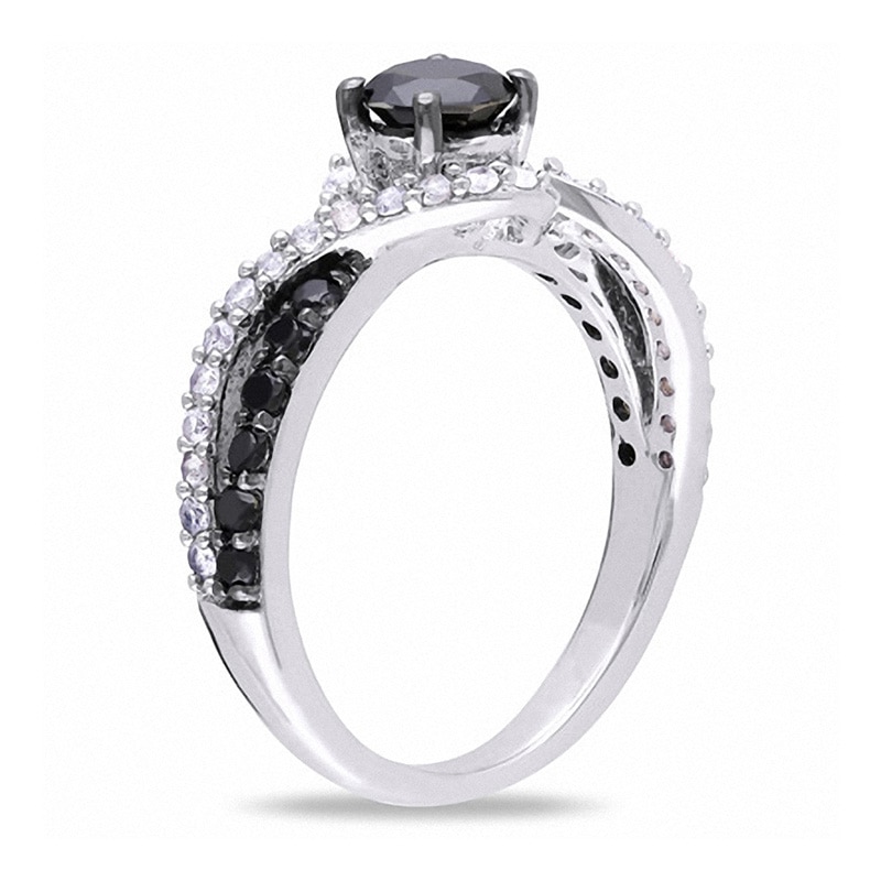 3/4 CT. T.W. Black Diamond and Lab-Created White Sapphire Swirl Ring in Sterling Silver