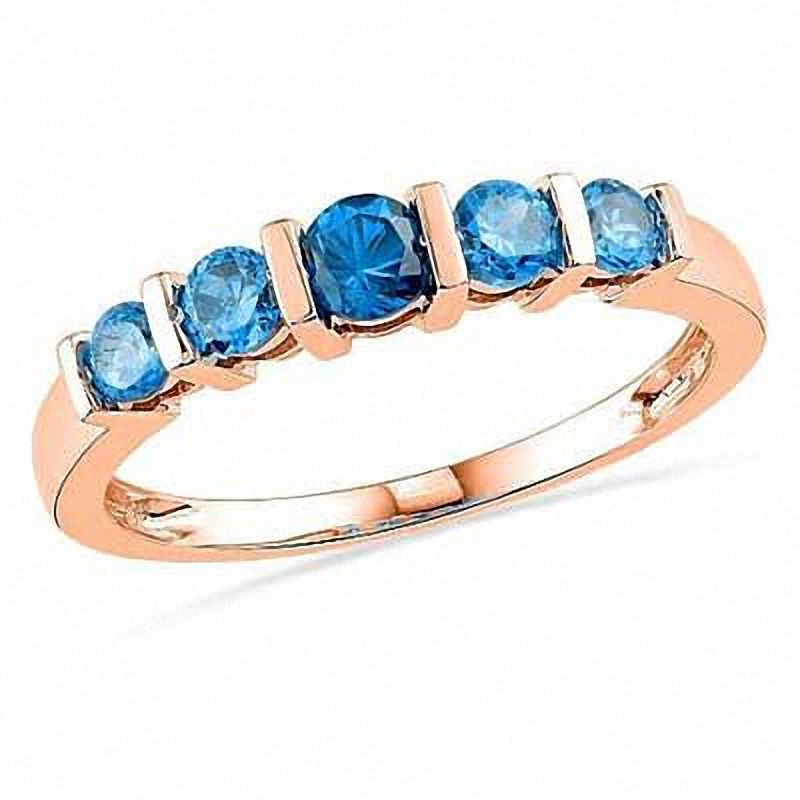 Blue Topaz Five Stone Anniversary Band in 10K Rose Gold