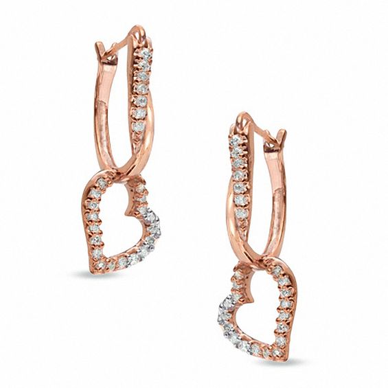 1 4 Ct T W Diamond Heart Hoop Earrings In 10k Rose Gold Online T W Diamond Heart Hoop Earrings In 10k Rose Gold