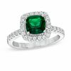Thumbnail Image 0 of 7.0mm Cushion-Cut Green Quartz Doublet and Lab-Created White Sapphire Frame Ring in Sterling Silver