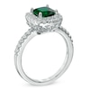 Thumbnail Image 1 of 7.0mm Cushion-Cut Green Quartz Doublet and Lab-Created White Sapphire Frame Ring in Sterling Silver