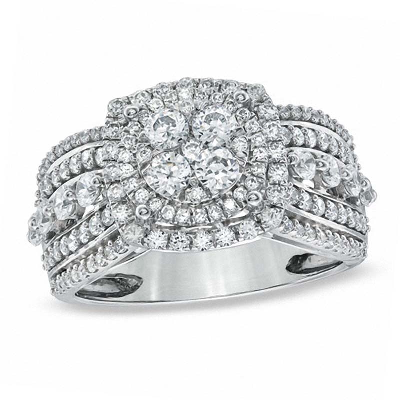 1-1/2 CT. T.W. Diamond Layered Framed Cluster Ring in 10K White Gold