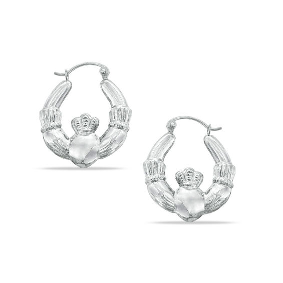 Claddagh Hoop Earrings in 14K White Gold | Zales