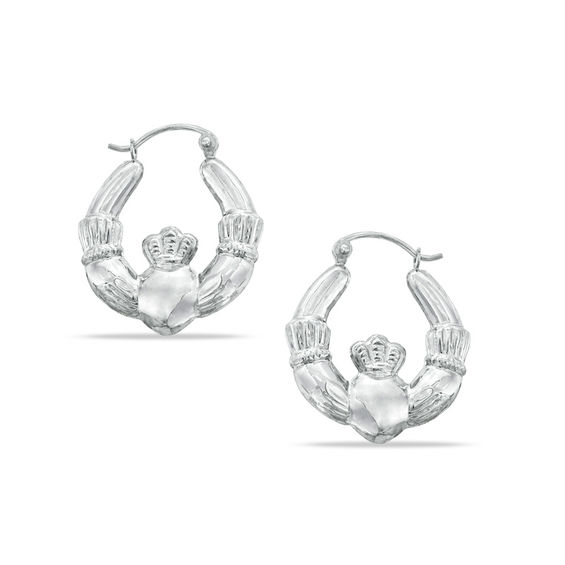 Claddagh Hoop Earrings In 14k White Gold Online Exclusives Claddagh Hoop Earrings In 14k White Gold