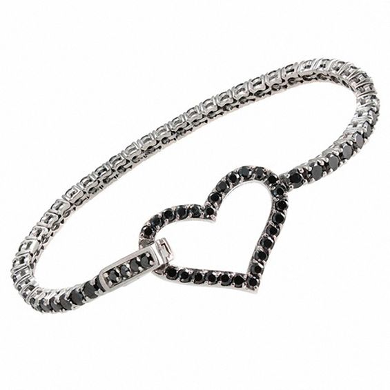 5 Ct T W Enhanced Black Diamond Heart Bracelet In Stainless Steel T W Enhanced Black Diamond Heart Bracelet In Stainless Steel 7 5