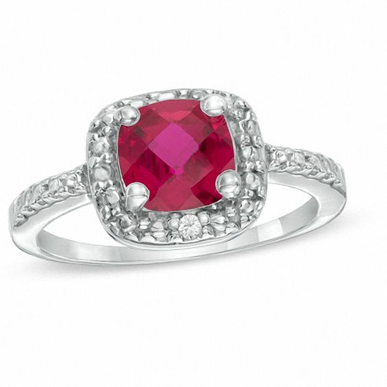 PrincessCut LabCreated Ruby and Diamond Accent Frame Ring in Sterling