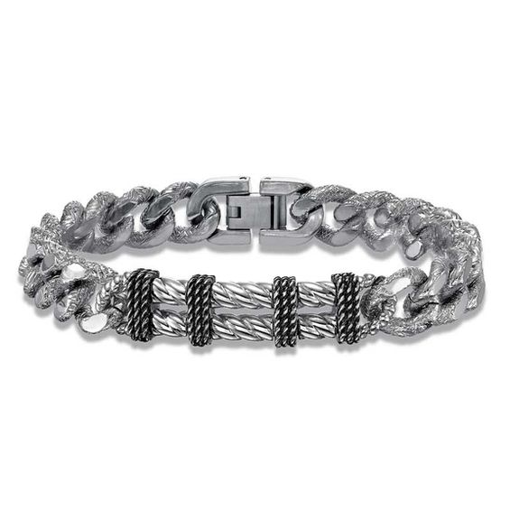 Triton Men S 11 0mm Stainless Steel And Sterling Silver Rope Triton Men S 11 0mm Stainless Steel And Sterling Silver Rope Bracelet 9 0