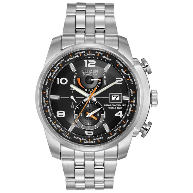 Men's Citizen Eco-Drive® World Time A-T Watch with Black Dial (Model: AT9010-52E)