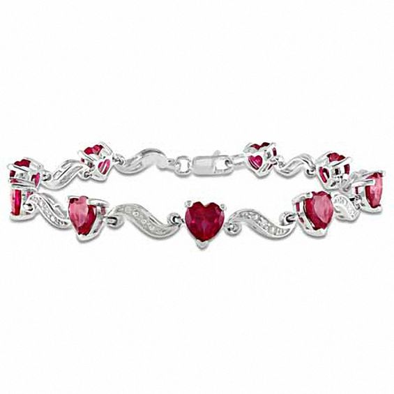 6.0mm HeartShaped LabCreated Ruby and Diamond Accent Bracelet in