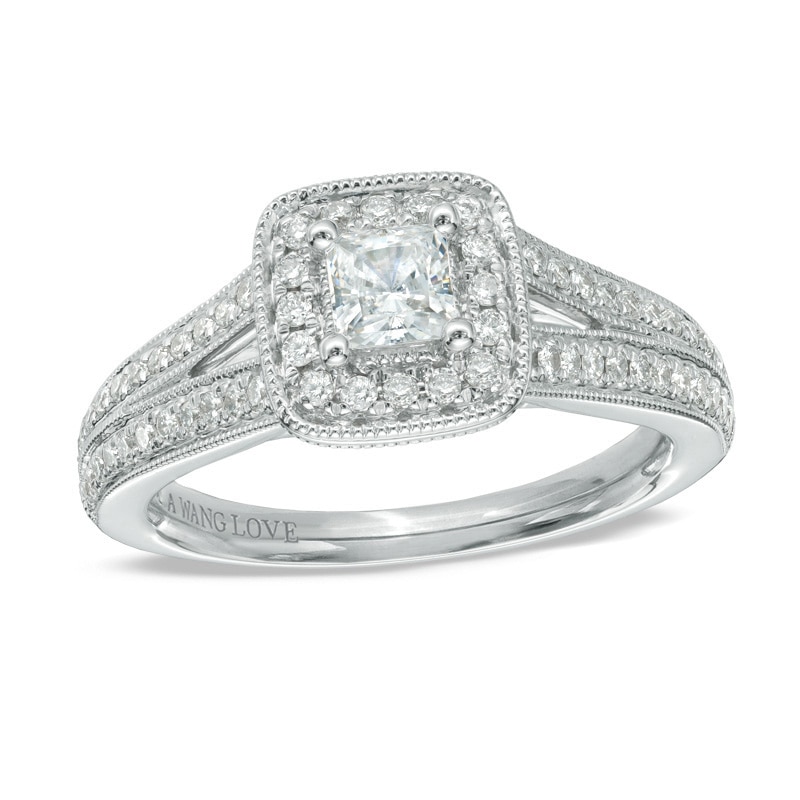 Vera Wang Love Collection 3/4 CT. T.W. Princess-Cut Diamond Vintage-Style Engagement Ring in 14K White Gold