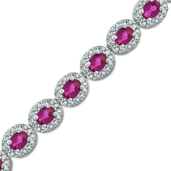 Oval LabCreated Ruby and Diamond Accent Bracelet in Sterling Silver