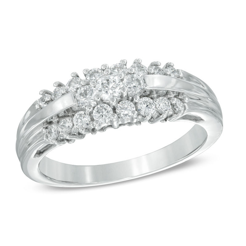 1/2 CT. T.W. Diamond Flower Ring in 10K White Gold Online Exclusives