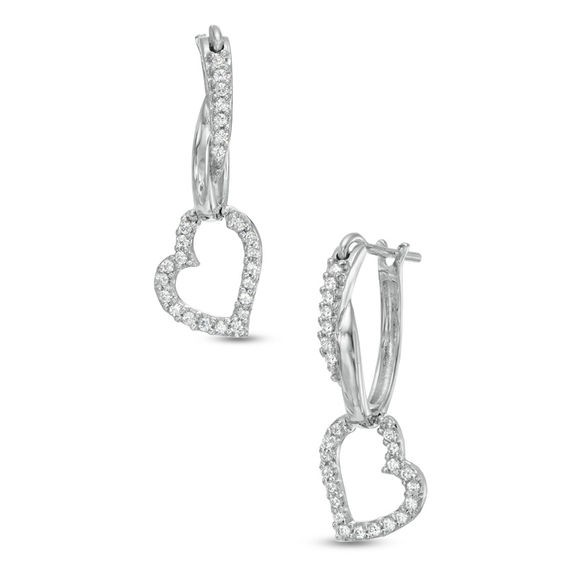 1/4 CT. T.W. Diamond Heart Dangle Hoop Earrings in Sterling Silver