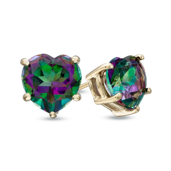 7 0mm Heart Shaped Mystic Fire Topaz Stud Earrings In 10k Gold 7 0mm Heart Shaped Mystic Fire Topaz Stud Earrings In 10k Gold