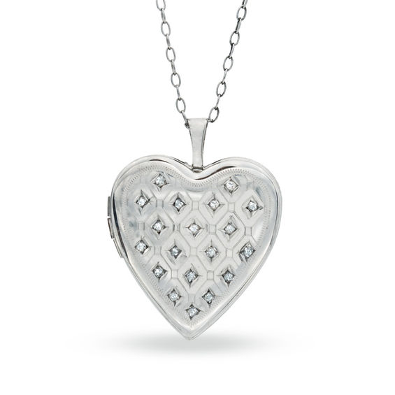 Diamond Fascination™ Quilted Heart Locket in Sterling Silver with