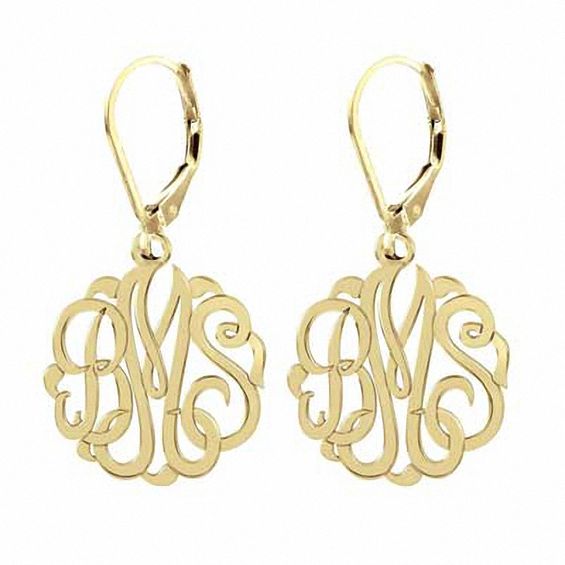 Monogram Drop Earrings In Sterling Silver With 14k Gold Plate 3 Monogram Drop Earrings In Sterling Silver With 14k Gold Plate 3 Initials