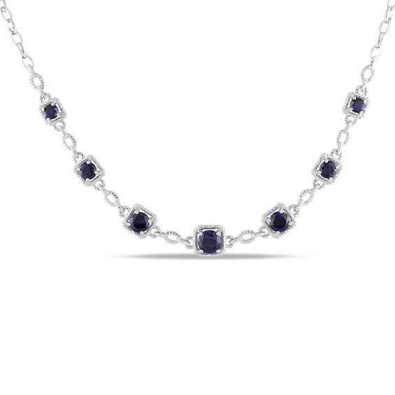 LabCreated Blue Sapphire and Diamond Accent Necklace set in Sterling