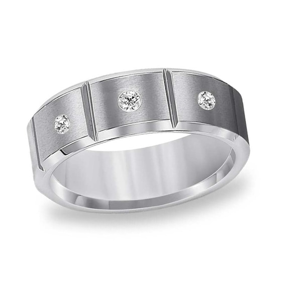 ATOP Jewelry - 1/10 CT Triton Men's T.W. Diamond Comfort Fit Three Stone Tungsten Wedding Band