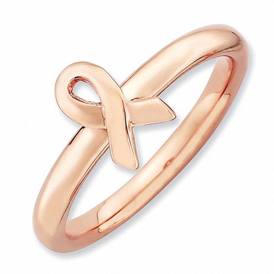 Stackable Expressions™ Hero Awareness Ribbon Ring in Sterling Silver and 18K Rose Gold Plate