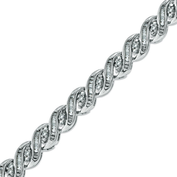 1 CT. T.W. Diamond Cascading Bracelet in Sterling Silver 7.25" View
