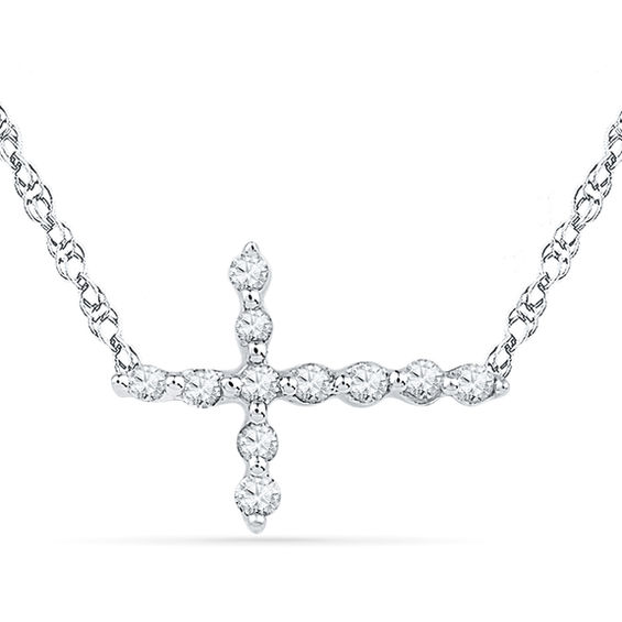 Diamond Accent Sideways Cross Necklace In 10k White Gold Diamond Accent Sideways Cross Necklace In 10k White Gold