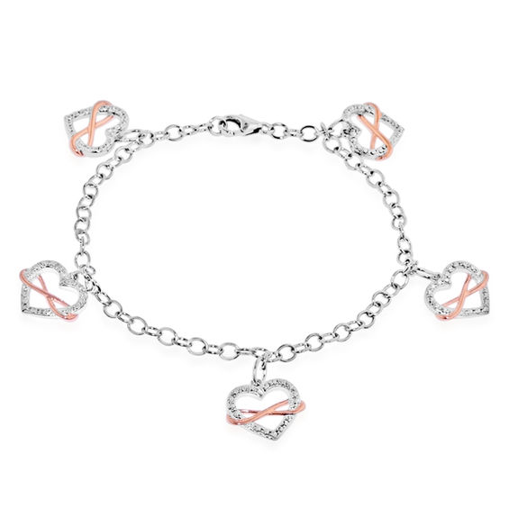 Diamond Accent Heart with Sideways Infinity Charm Bracelet in Sterling