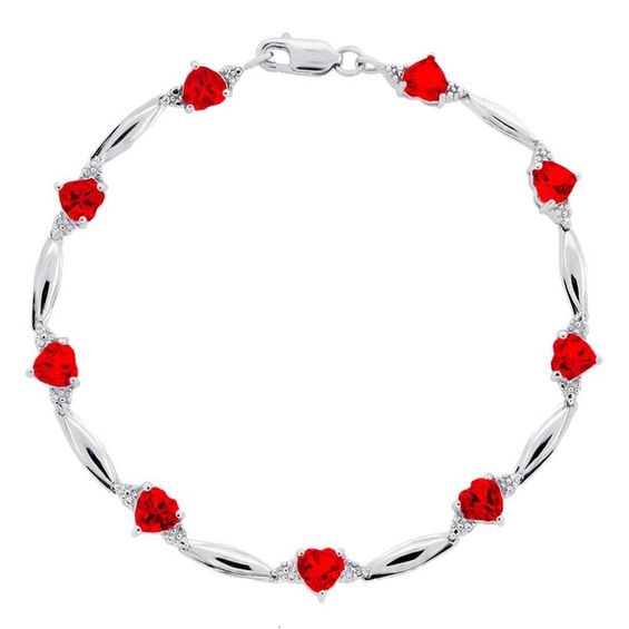 HeartShaped LabCreated Ruby and Diamond Accent Bracelet in Sterling
