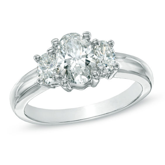 11/4 CT. T.W. Oval Diamond Three Stone Engagement Ring in 14K White