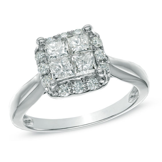1 CT. T.W. Quad PrincessCut Diamond Frame Engagement Ring in 14K White