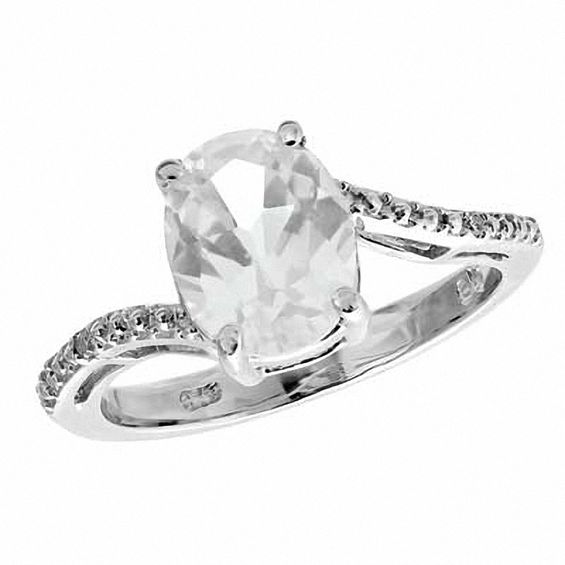 Oval White Topaz And Diamond Accent Ring In Sterling Silver Oval White Topaz And Diamond Accent Ring In Sterling Silver