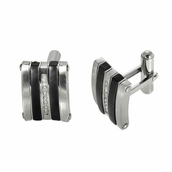 Men's 1/6 CT. T.W. Diamond Cuff Links in TwoTone Stainless Steel