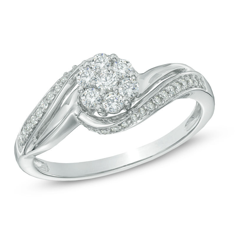 1/3 CT. T.W. Diamond Cluster Swirl Engagement Ring in 10K White Gold