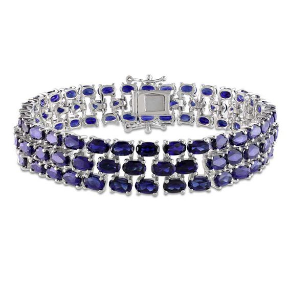 oval labcreated blue sapphire three row bracelet in