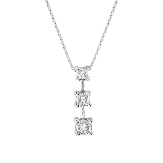 1/4 CT. T.W. Diamond Linear Three Stone Drop Pendant in 14K White Gold Diamond Necklaces