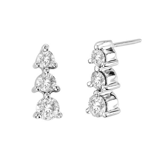 7/8 CT. T.W. Diamond Linear Three Stone Drop Earrings in 14K White Gold