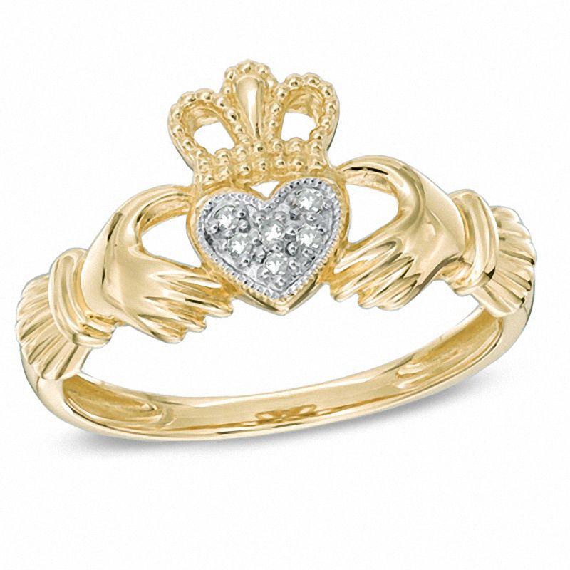 Diamond Accent Vintage-Style Claddagh Ring in 10K Gold