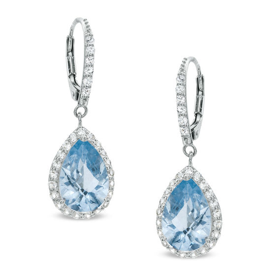 Pear Shaped Lab Created Aquamarine And White Shire Frame Drop Pear Shaped Lab Created Aquamarine And White Shire Frame Drop Earrings In Sterling Silver