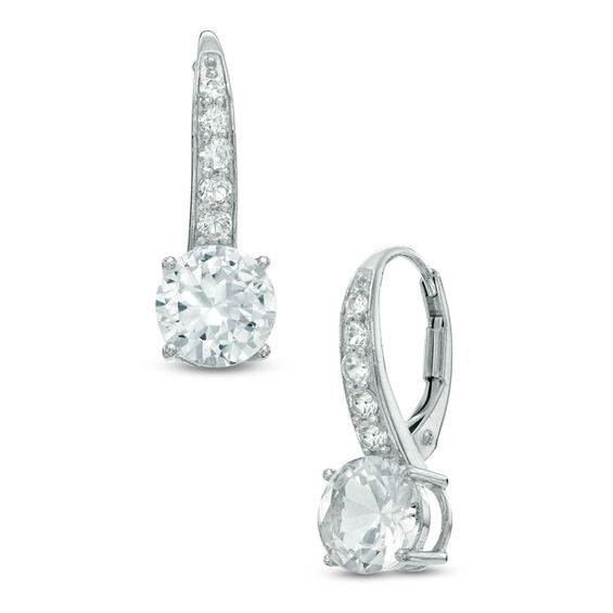 7.0mm LabCreated White Sapphire Drop Earrings in Sterling Silver