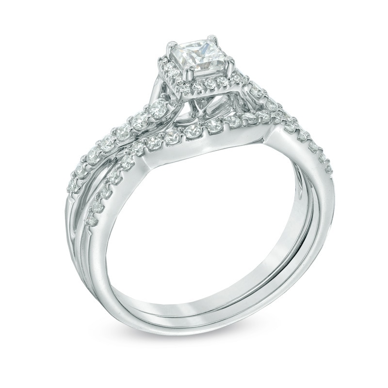 3/4 CT. T.W. Princess-Cut Diamond Frame Twist Shank Bridal Set in 10K White Gold